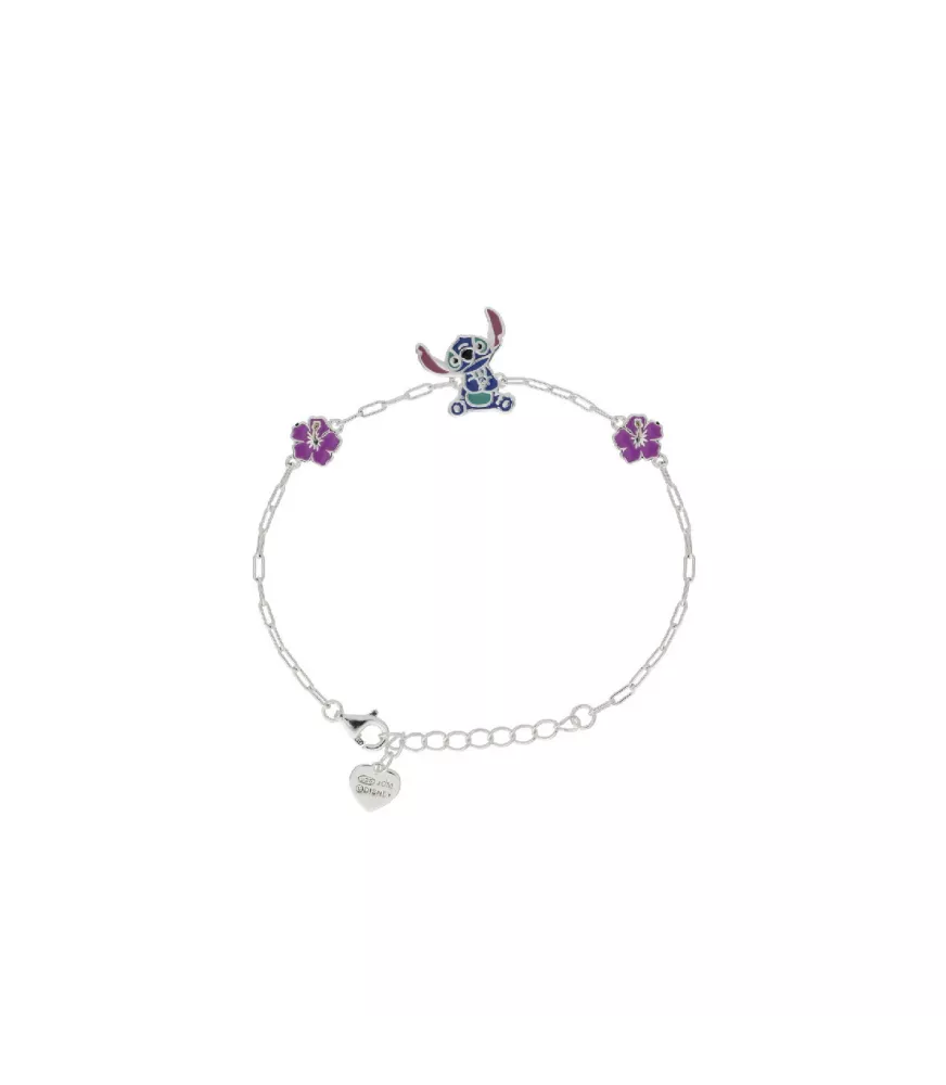 Pulsera Disney Stitch flores, en plata 925 milésimas.
