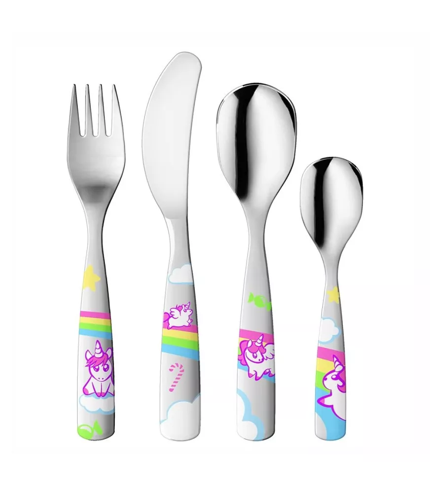 Cubiertos de acero "Unicornios" con esmalte. LU6076