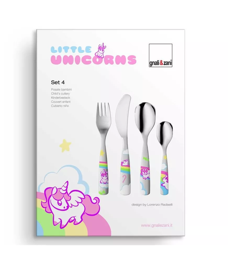 Cubiertos de acero "Unicornios" con esmalte. LU6076
