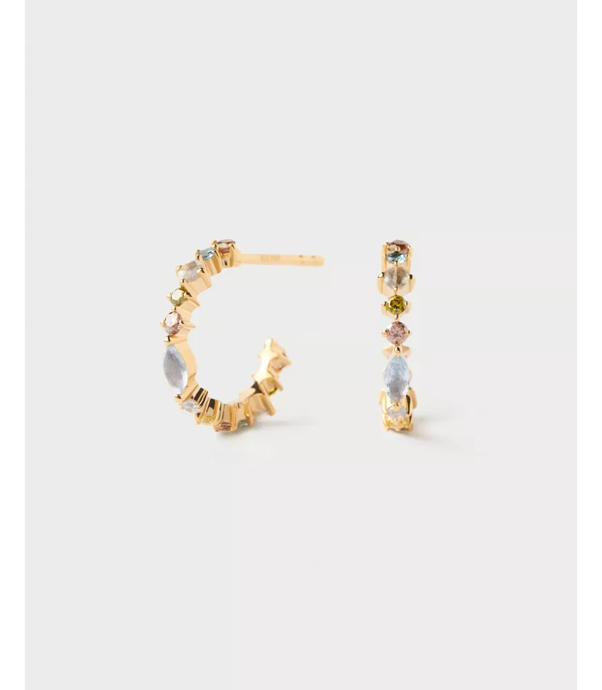 Pendientes aros pequeños Lotus P D Paola, colección básicos de joyeria, en plata de ley con baño de oro de 18K.