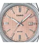 Reloj Casio vintage analógico, con esfera rosa y brazalete de acero.