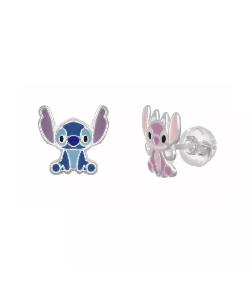 MINI PENDIENTES DISNEY, STITCH Y ÁNGEL ESMALTE, EN PLATA DE LEY 925