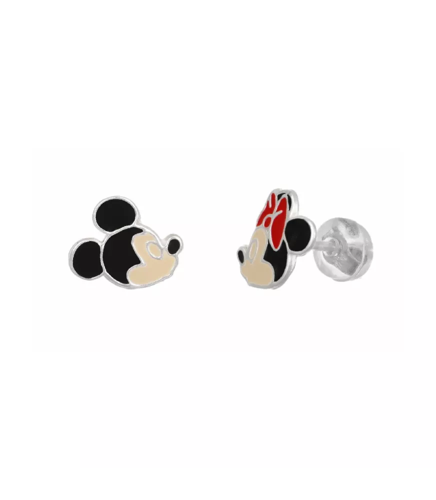Pendientes Disney Mickey y Minnie Mouse esmalte, en plata de ley.