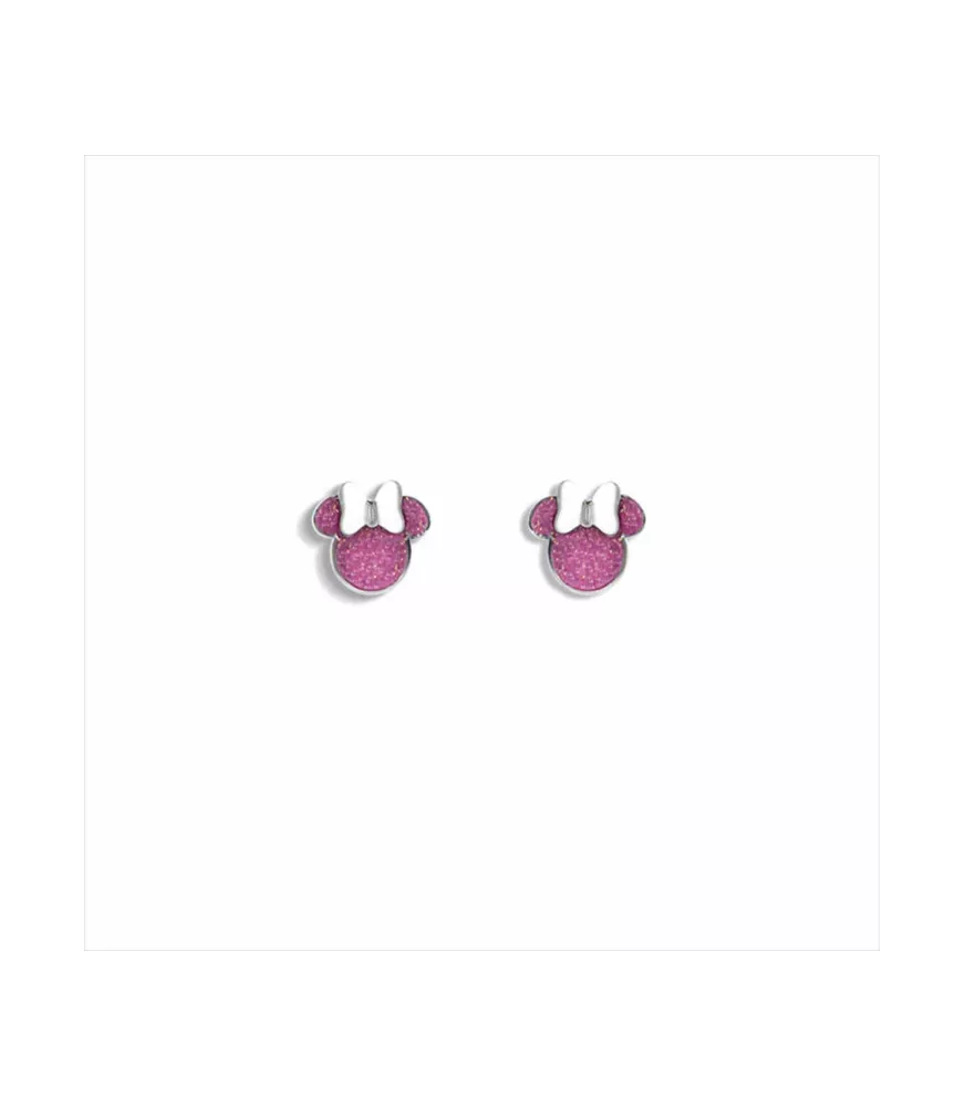 Pendientes Disney Minnie Mouse Glitter Rosa en acero