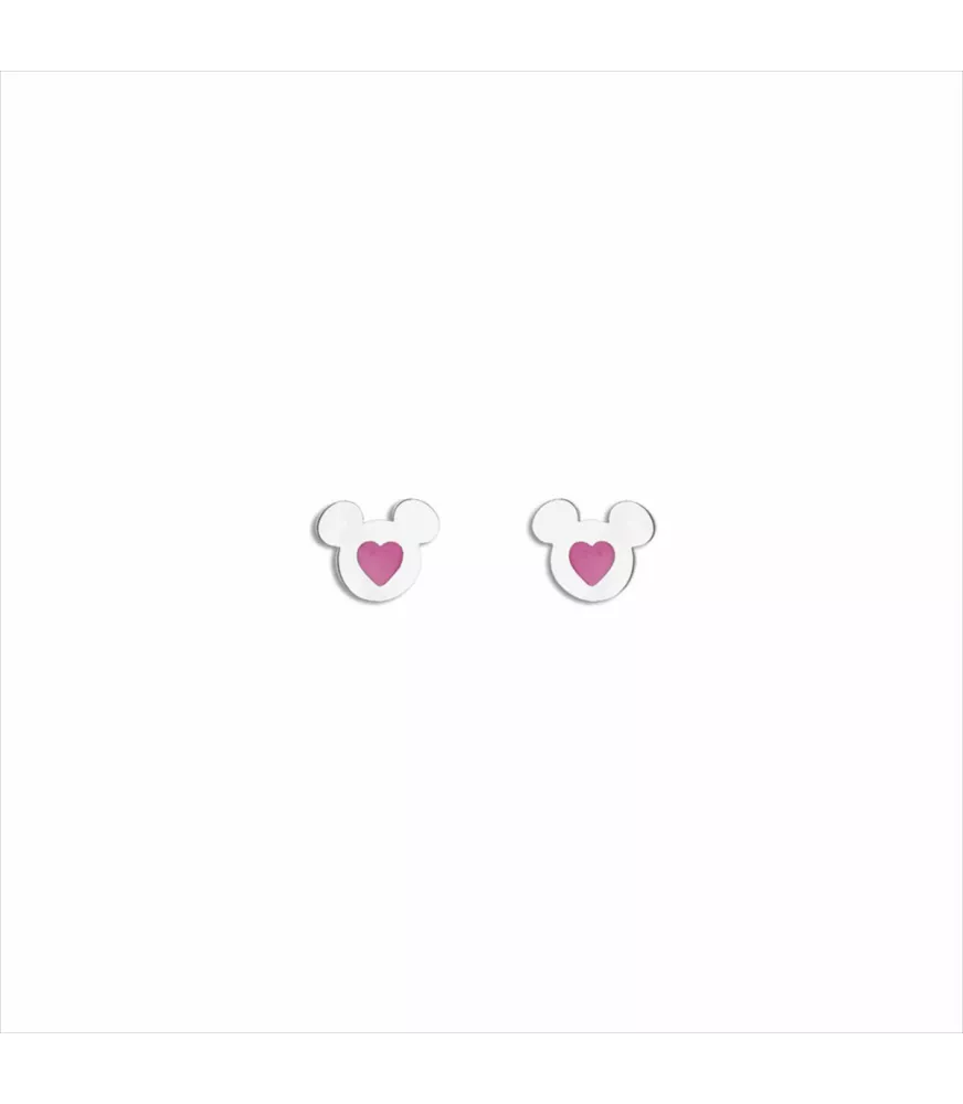 Pendientes Disney Mickey Mouse Corazón Rosa, en acero