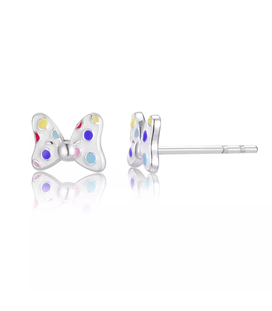 Pendientes Disney, Lazos lunares colores, en plata 925 milésimas.