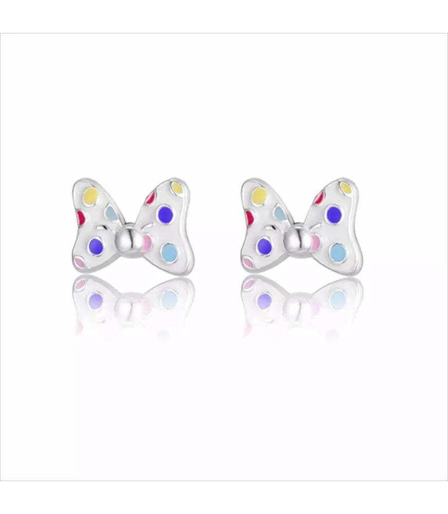 Pendientes Disney, Lazos lunares colores, en plata 925 milésimas.