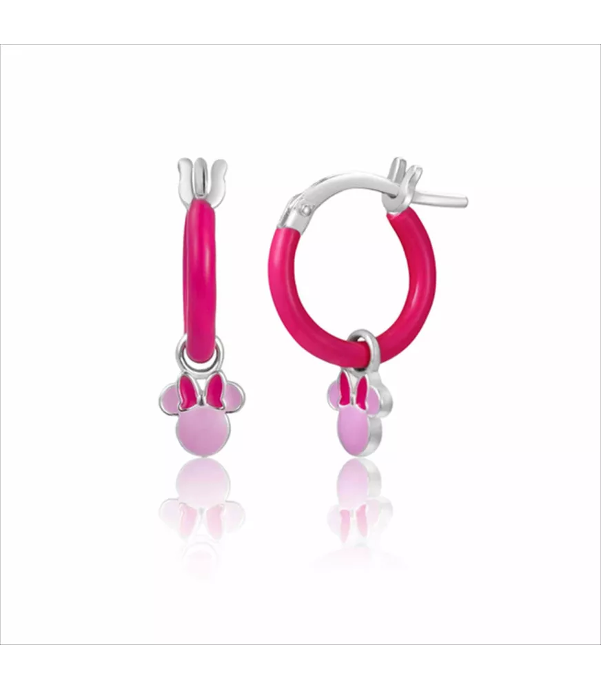 Pendientes Disney aro Minnie rosa, en plata 925 milésimas.
