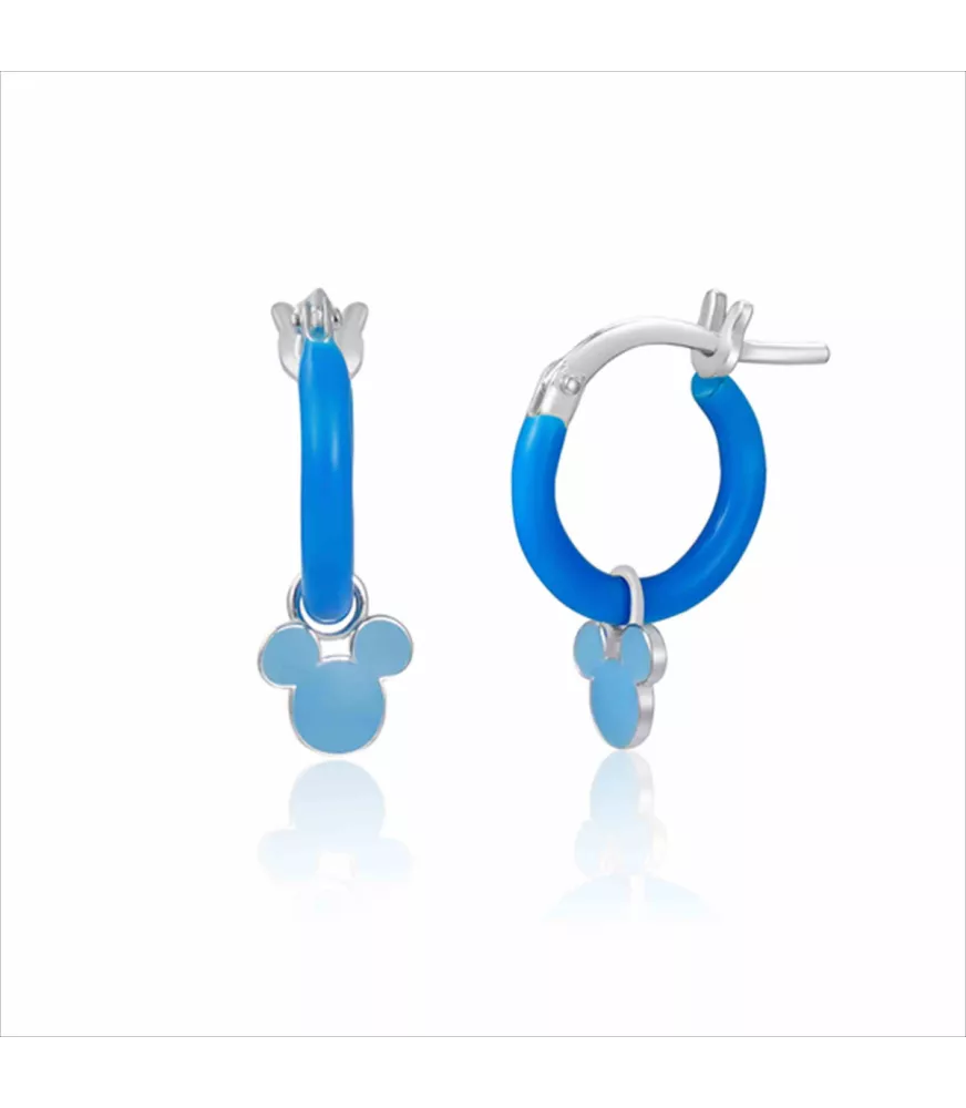 PENDIENTES DISNEY, ARO MICKEY AZUL, EN PLATA DE LEY 925