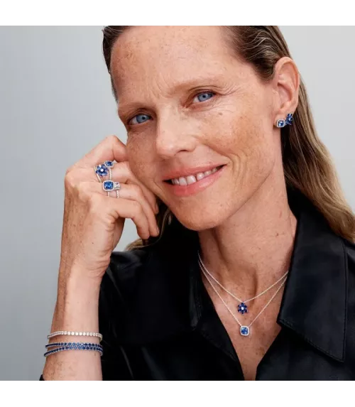 Anillo en plata de ley Halo Azul Cuadrado Brillante