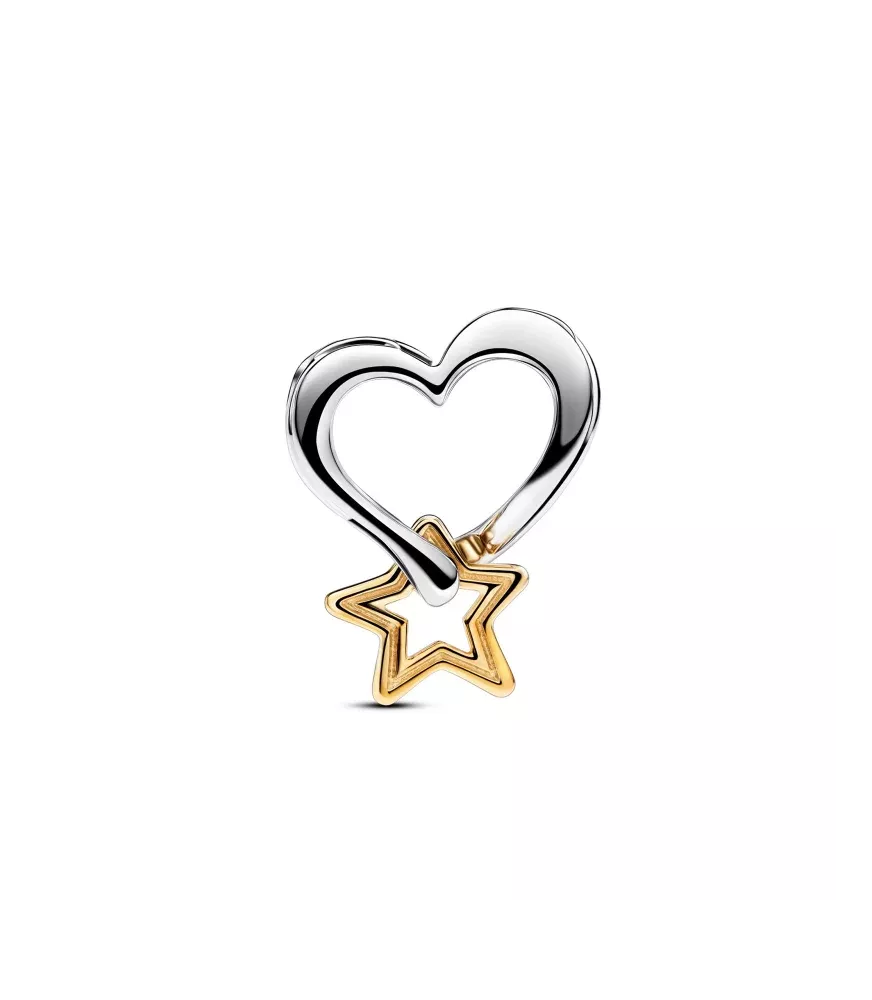Charm en plata de ley y con un recubrimiento en oro de 14k Estrella y Corazón de la Suerte