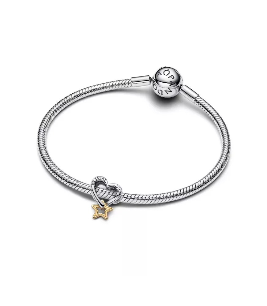 Charm en plata de ley y con un recubrimiento en oro de 14k Estrella y Corazón de la Suerte