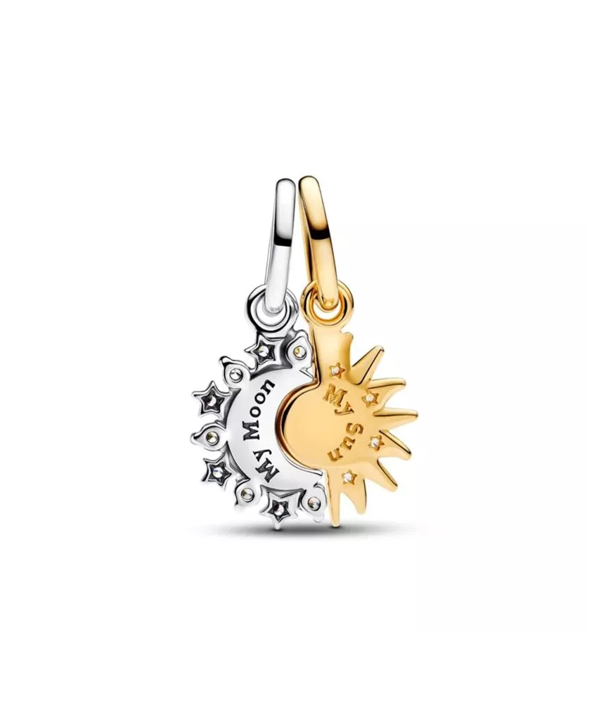 Charm colgante en plata de ley y con un recubrimiento en oro de 14k Divisible Sol y Luna 