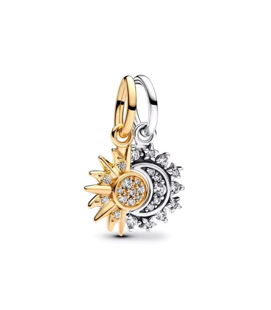 Charm colgante en plata de ley y con un recubrimiento en oro de 14k Divisible Sol y Luna 