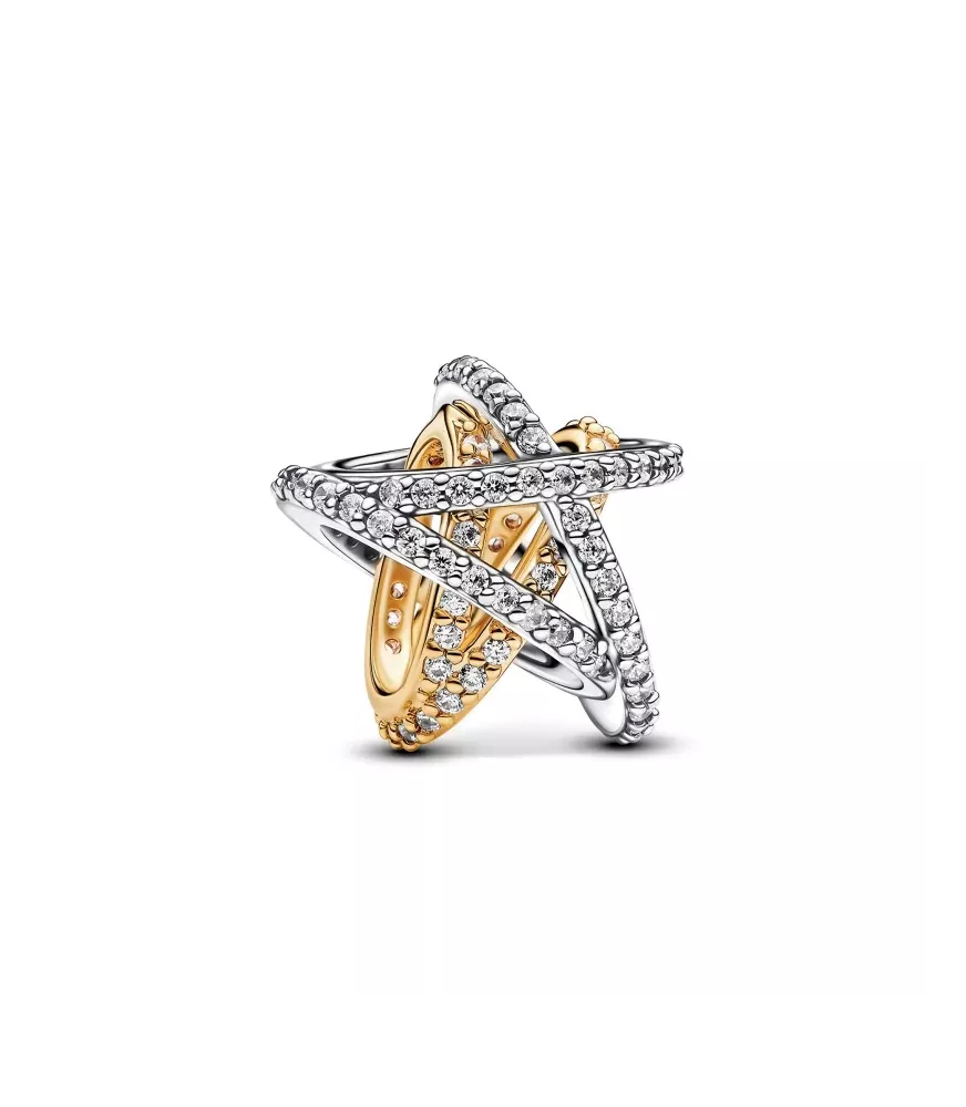 Charm en plata de ley y con un recubrimiento en oro de 14k Estrella Cruzada Brillante Bicolor