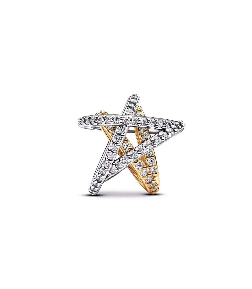 Charm en plata de ley y con un recubrimiento en oro de 14k Estrella Cruzada Brillante Bicolor