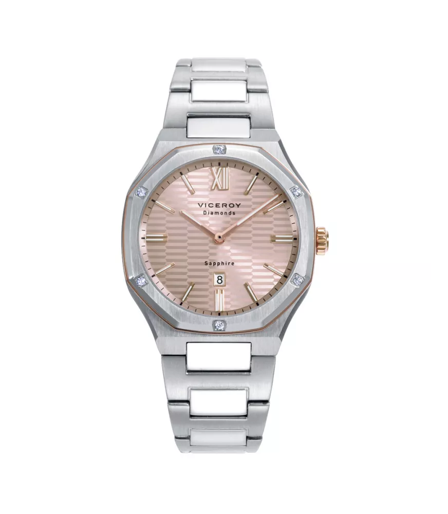 Reloj Viceroy mujer, cuarzo, analógico, 2 agujas, calendario y diamantes.