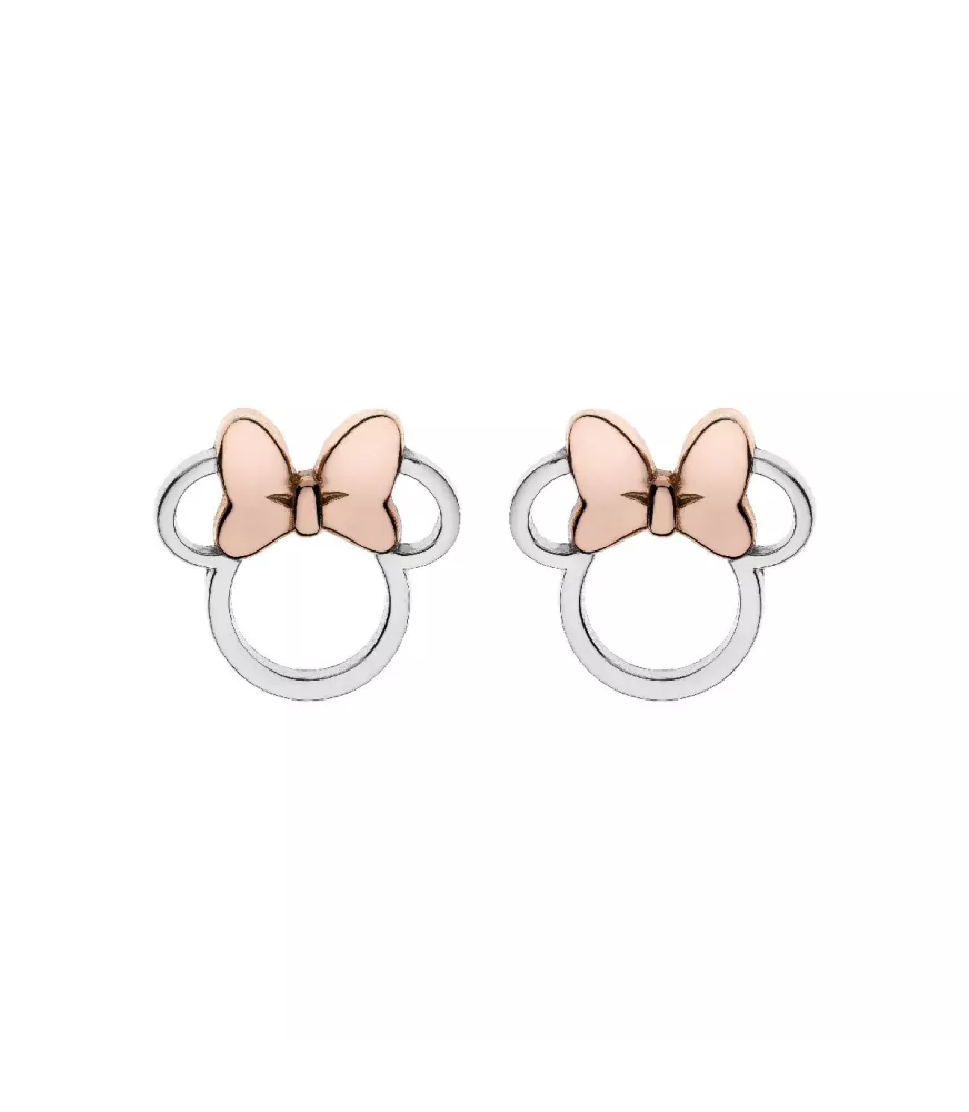 Pendientes Disney Silueta Minnie lazo rosé, en plata de ley.