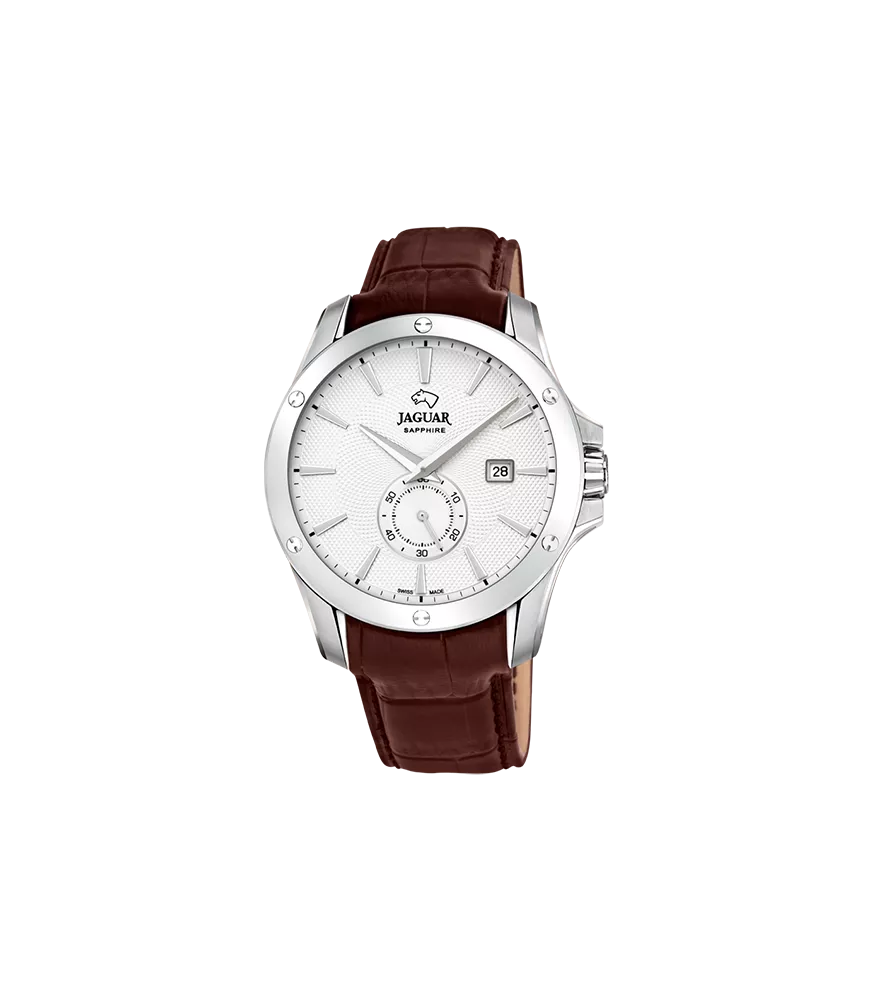 Reloj Jaguar Acamar Plateado, hombre, cuarzo suizo ,analógico, 3 agujas y calendario.