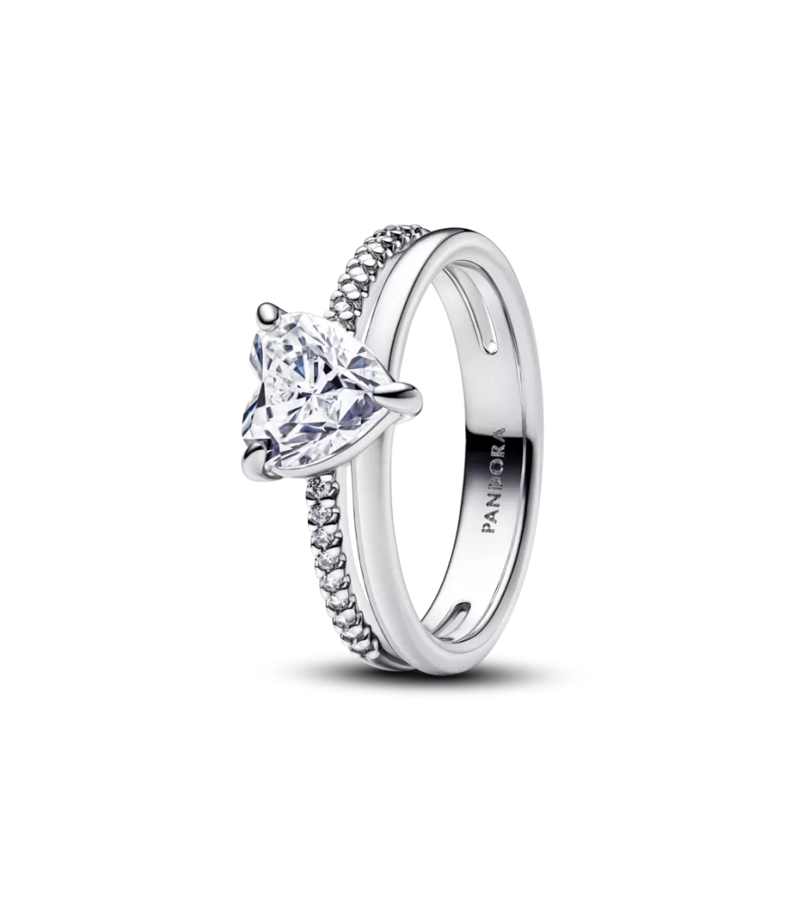 Anillo en plata de ley Corazón Doble Banda