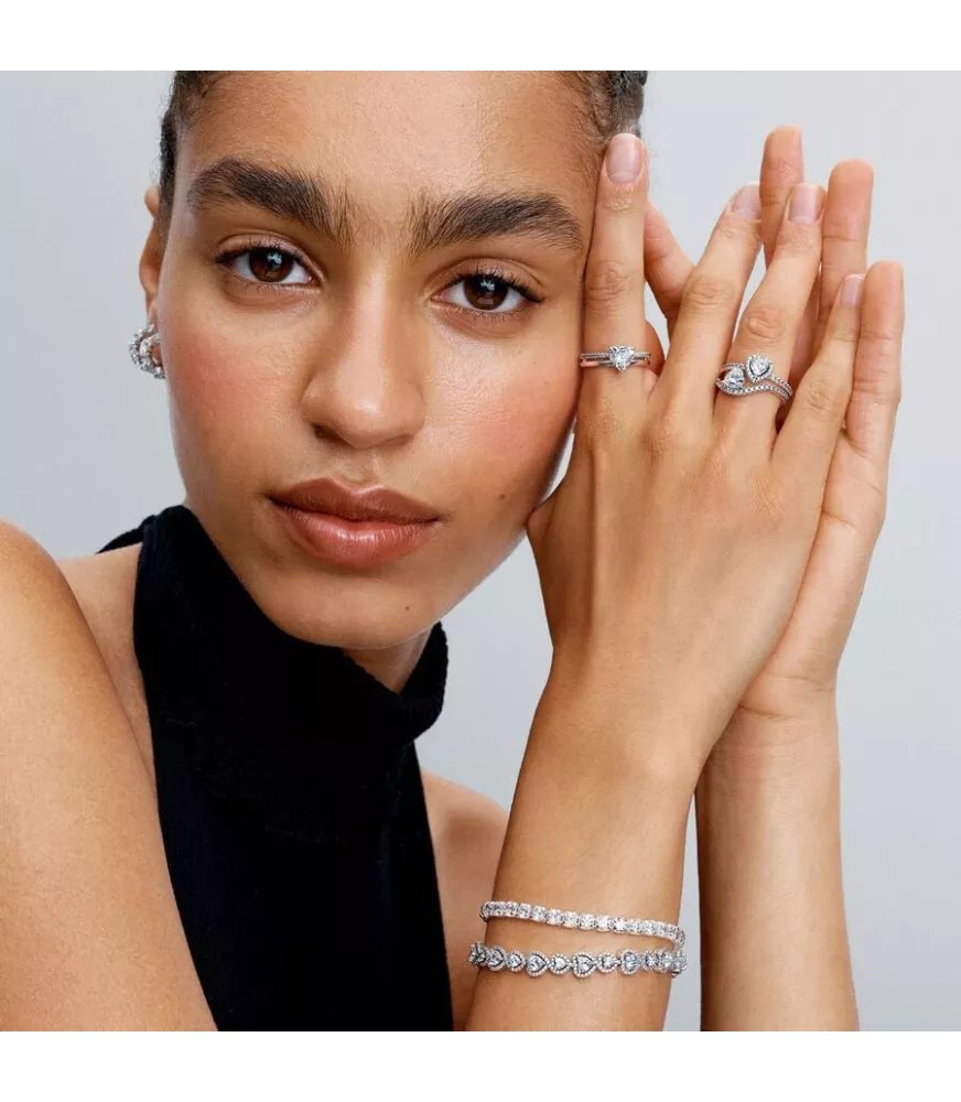 Anillo en plata de ley Corazón Doble Banda