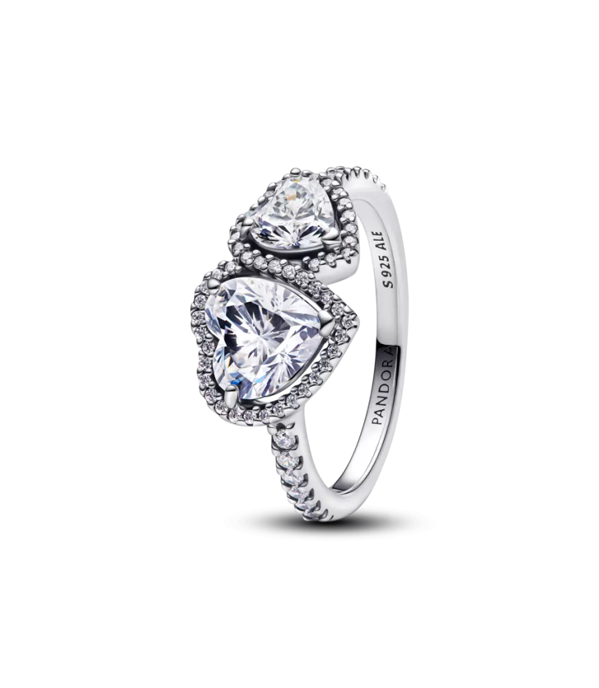 Anillo en plata de ley Corazones Halo Brillante