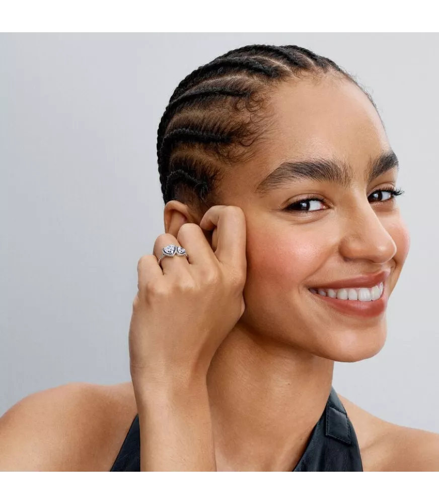 Anillo en plata de ley Corazones Halo Brillante