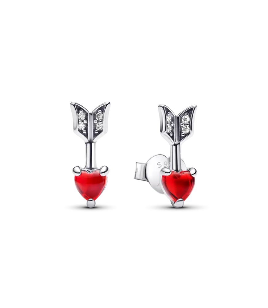 Pendientes de botón en plata de ley Flecha & Corazón Cristal de Murano