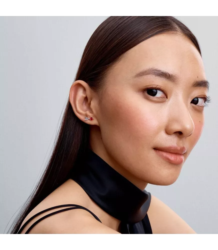 Pendientes de botón en plata de ley Flecha & Corazón Cristal de Murano