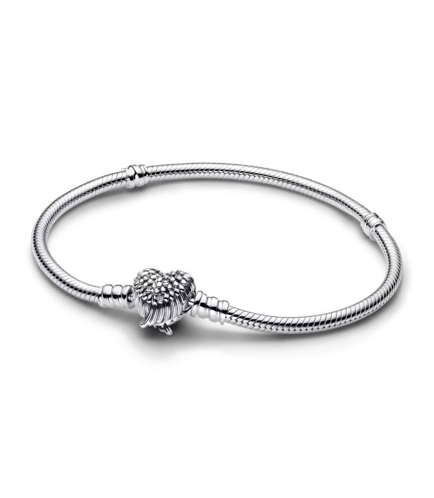 Pulsera Pandora Moments en plata de ley Cadena de Serpiente con Cierre Corazón Alado