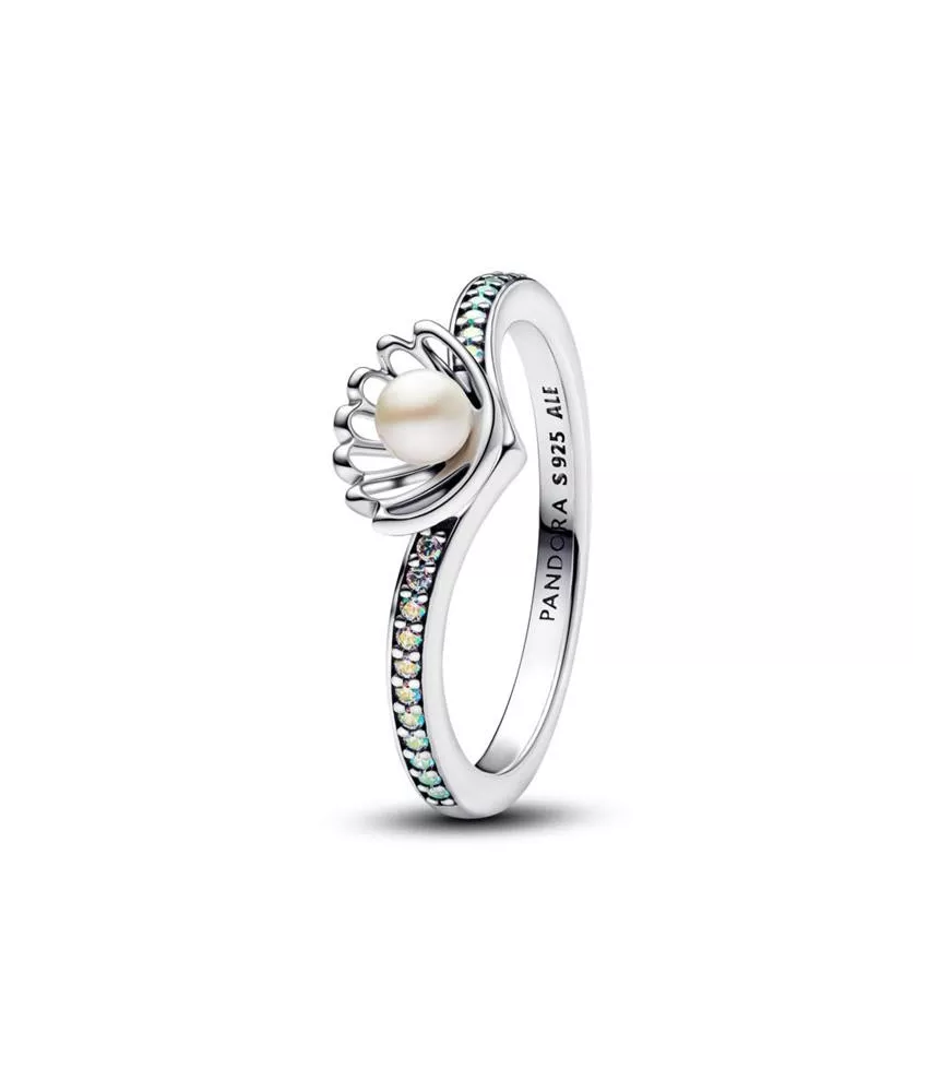 Anillo Perla Cultivada de Agua Dulce Tratada Concha Princesa Ariel de Disney