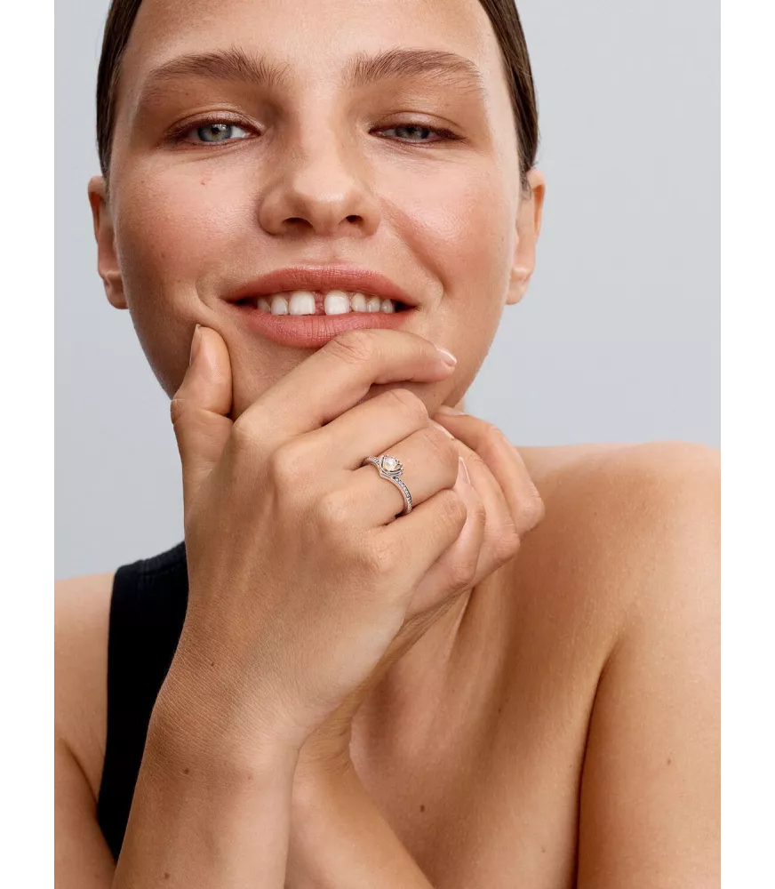 Anillo Perla Cultivada de Agua Dulce Tratada Concha Princesa Ariel de Disney