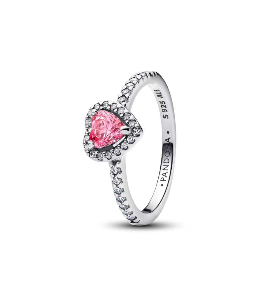 Anillo en plata de ley Corazón Rosa Elevado