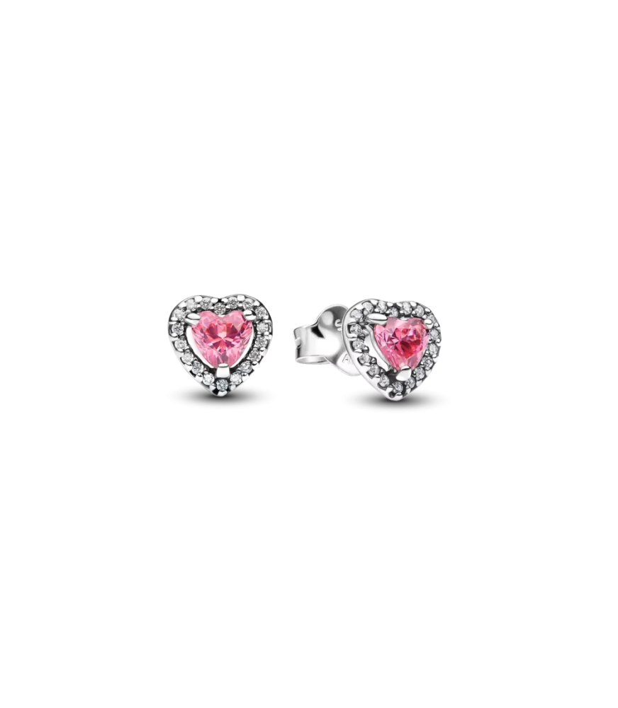 Pendientes de botón en plata de ley Corazón Rosa Elevado