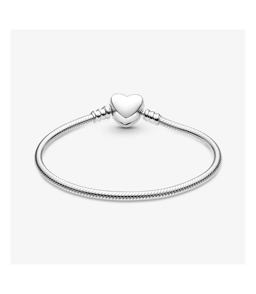 Pulsera Pandora Moments en plata de ley Cadena de Serpiente con cierre de Corazón