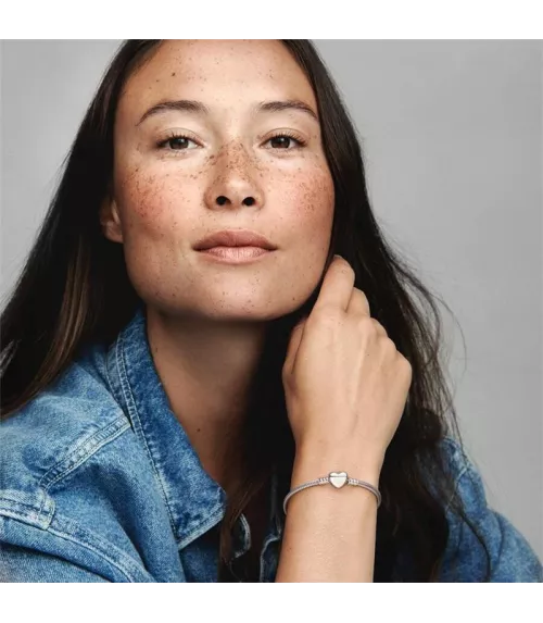 Pulsera Pandora Moments en plata de ley Cadena de Serpiente con cierre de Corazón