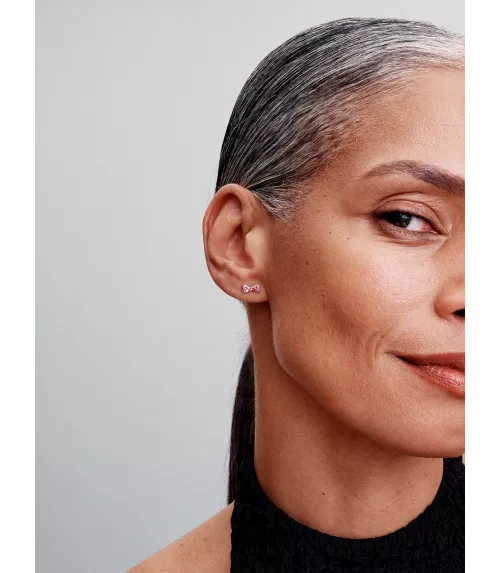 Pendientes de botón en plata de ley Lazo Rosa Brillante