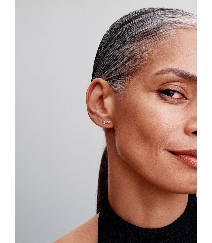 Pendientes de botón en plata de ley Lazo Rosa Brillante