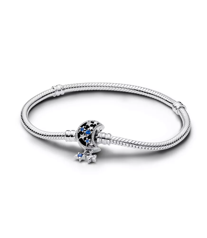 Pulsera Pandora Moments en plata de ley Cadena de Serpiente con Cierre Luna Brillante