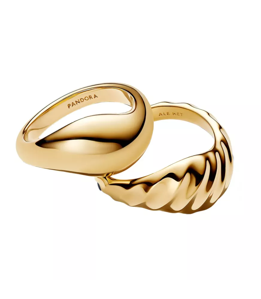 Anillos con un recubrimiento en oro de 14k combinables Ondulados