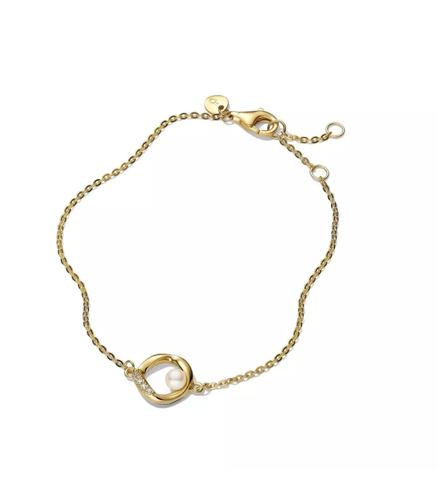 Pulsera con un recubrimiento en oro de 14k Círculo Forma Orgánica en Pavé y Perla Cultivada de Agua Dulce Tratada