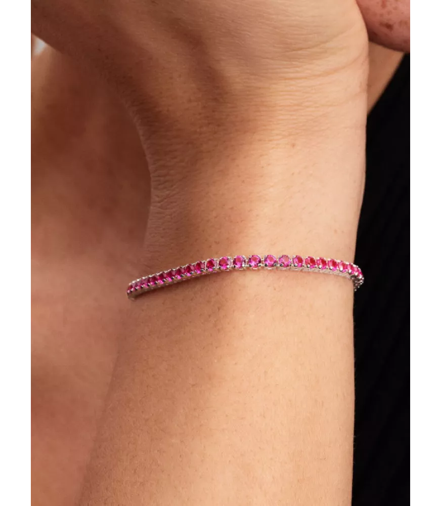 Pulsera Tenis en plata de ley Rosa Brillante