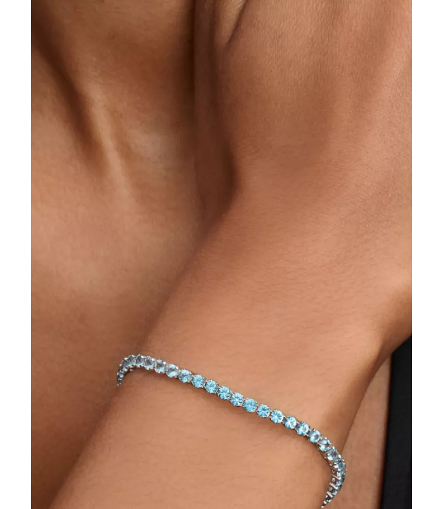 Pulsera Tenis en plata de ley Azul Claro Brillante