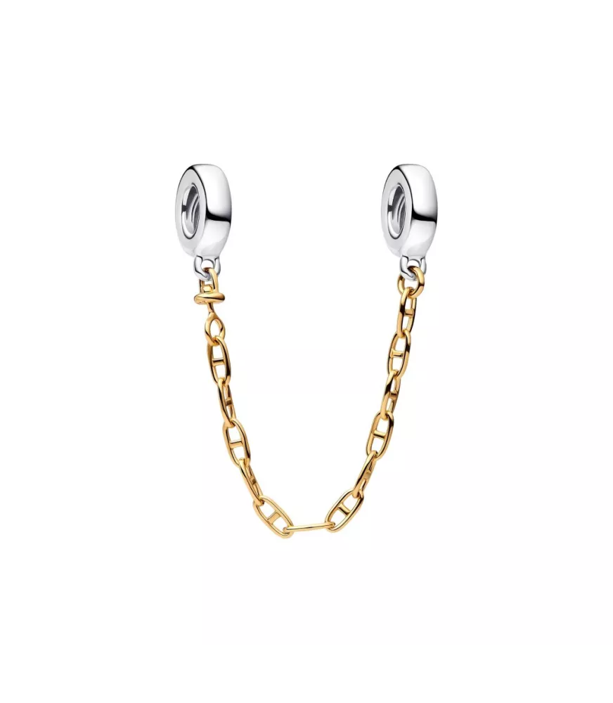 Cadena de seguridad en plata de ley y con un recubrimiento en oro de 14k Alargada