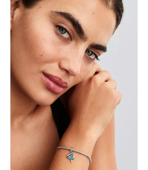 Charm Colgante en plata de ley Delfines de Cristal de Murano Azul 