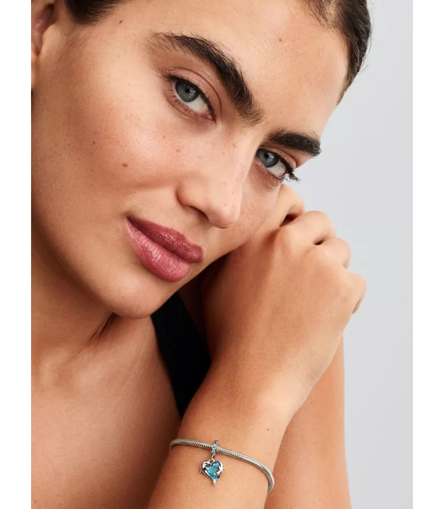 Charm Colgante en plata de ley Delfines de Cristal de Murano Azul 