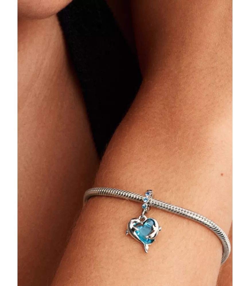 Charm Colgante en plata de ley Delfines de Cristal de Murano Azul 