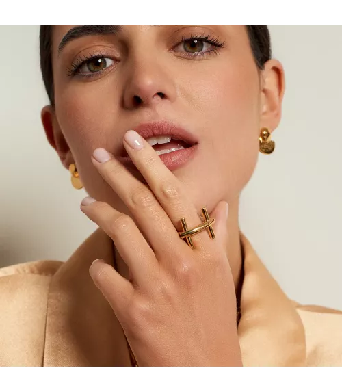 Anillo CXC Bit St, Moritz Slim, en latón bañado en oro.