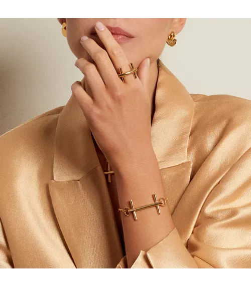 Anillo CXC Bit St, Moritz Slim, en latón bañado en oro.