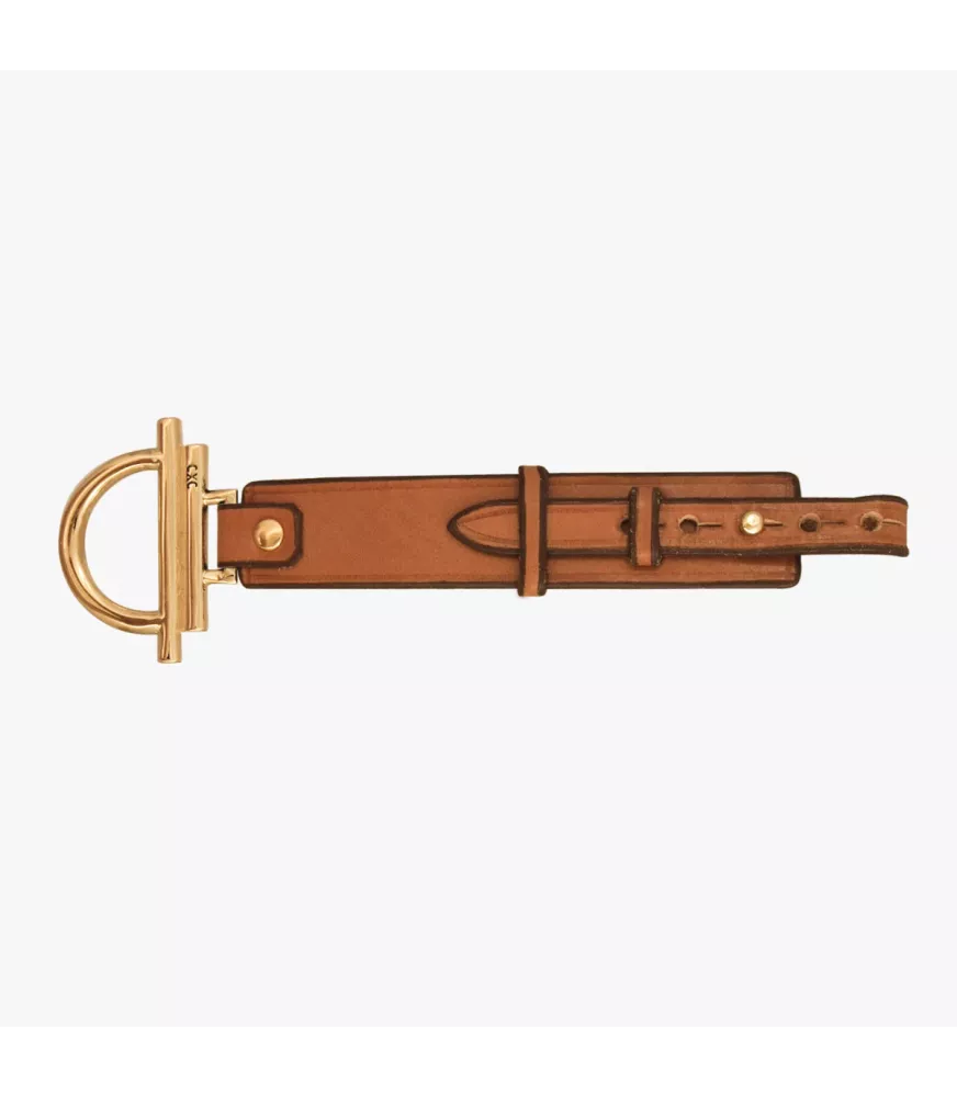 Pulsera Amanecer Cuero CXC, en metal bañado en oro.